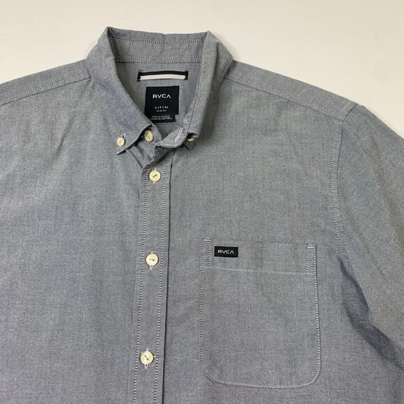 RVCA Shirt Men S Small Slate That'll Do Oxford SLIM Fit Short Sleeve Button Down - Picture 3 of 9